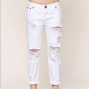 One Teaspoon White Destroyed Boyfriend Jeans